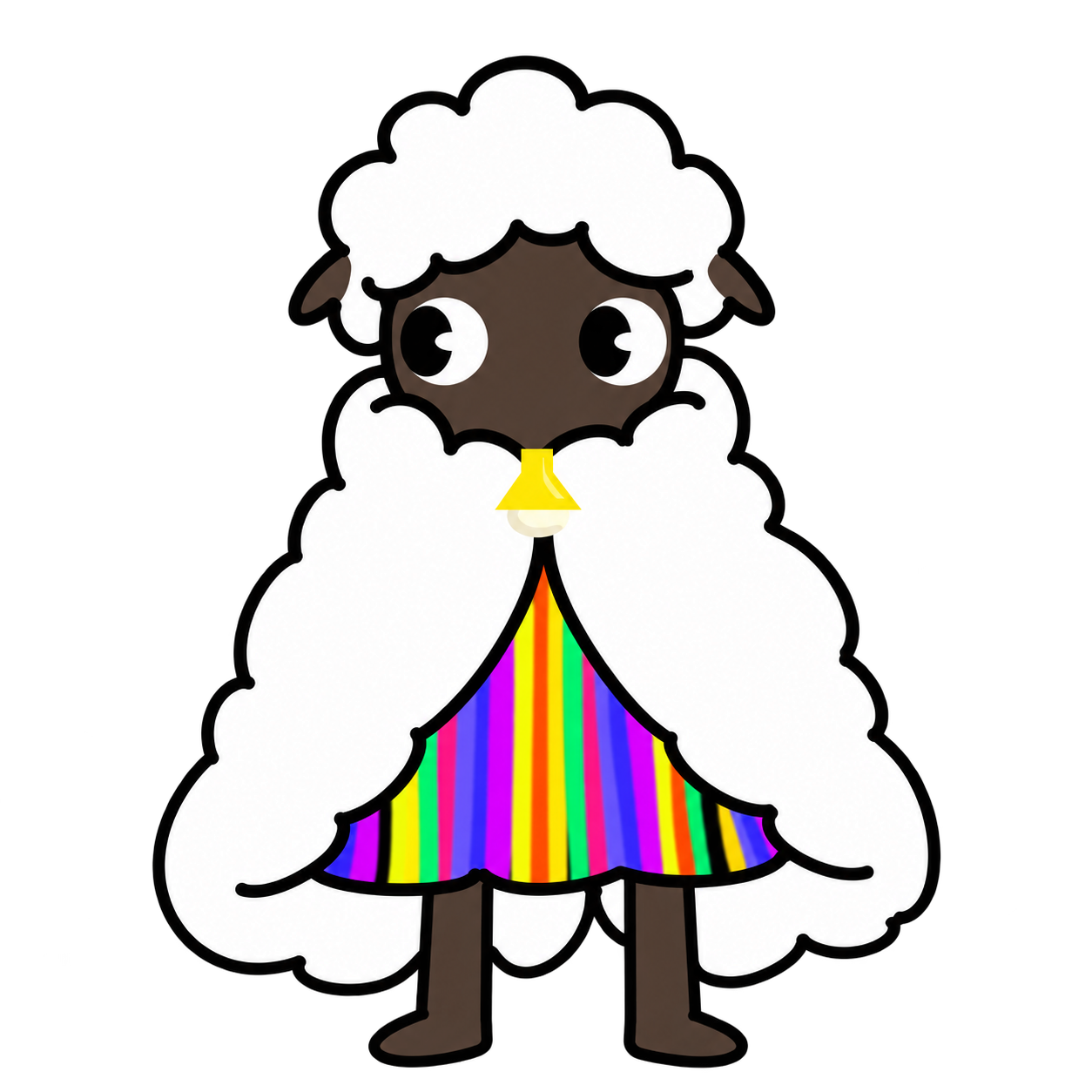 The CUNY Theatre Festival sheep mascot wearing a rainbow costume